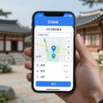 스마트폰 CHAK 앱 화면에서 서산사랑상품권 가맹점 지도 검색 결과