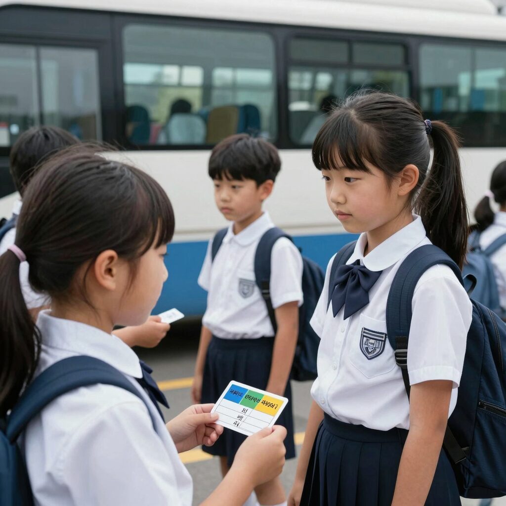 한부모 가정의 중고등학생 자녀가 버스 카드를 들고 학교에 가는 모습을 상징하는 이미지