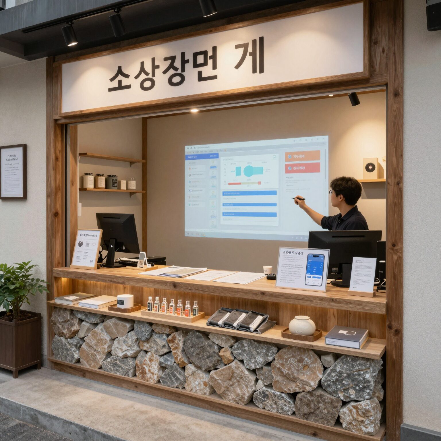 소상공인 가게의 인테리어와 디지털 시스템 개선을 상징하는 이미지