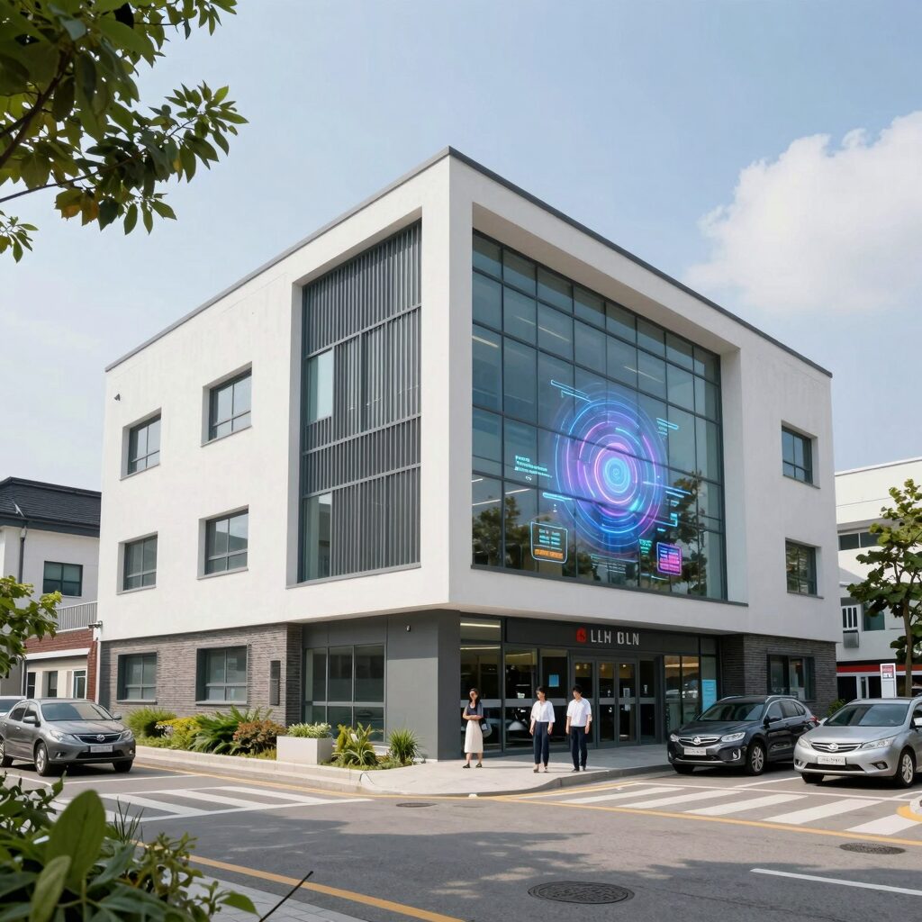 고양 대학생 연합생활관 외관 전경, 현대적인 건물과 주변 환경