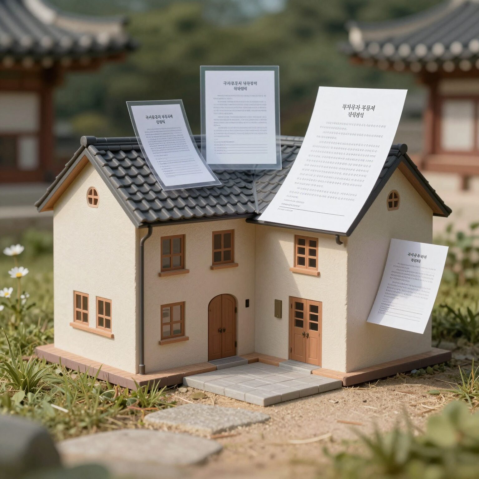 국가유공자 부동산 취득세 감면을 상징하는 집 모형과 문서 이미지