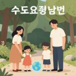 다자녀 가구를 상징하는 일러스트와 수도요금 감면 아이콘