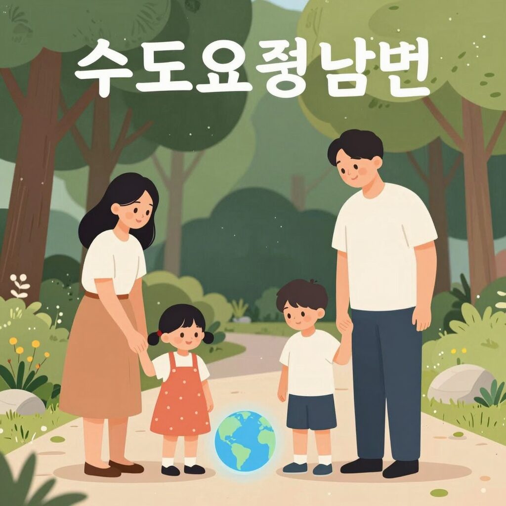 다자녀 가구를 상징하는 일러스트와 수도요금 감면 아이콘