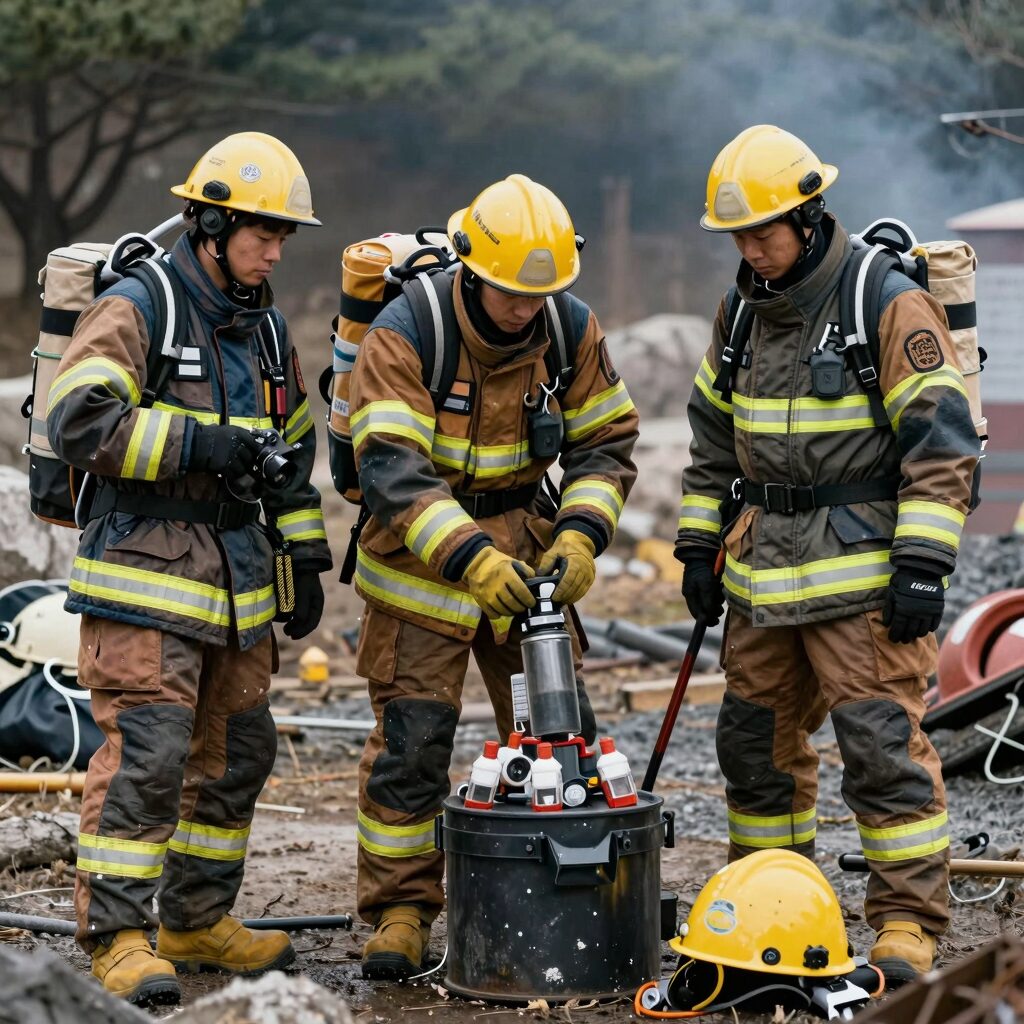 산불재난 특수진화대원들이 장비를 점검하며 대기하고 있는 모습
