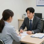 소규모 사업장 근로자가 근로자건강센터에서 전문가와 건강 상담을 나누는 모습