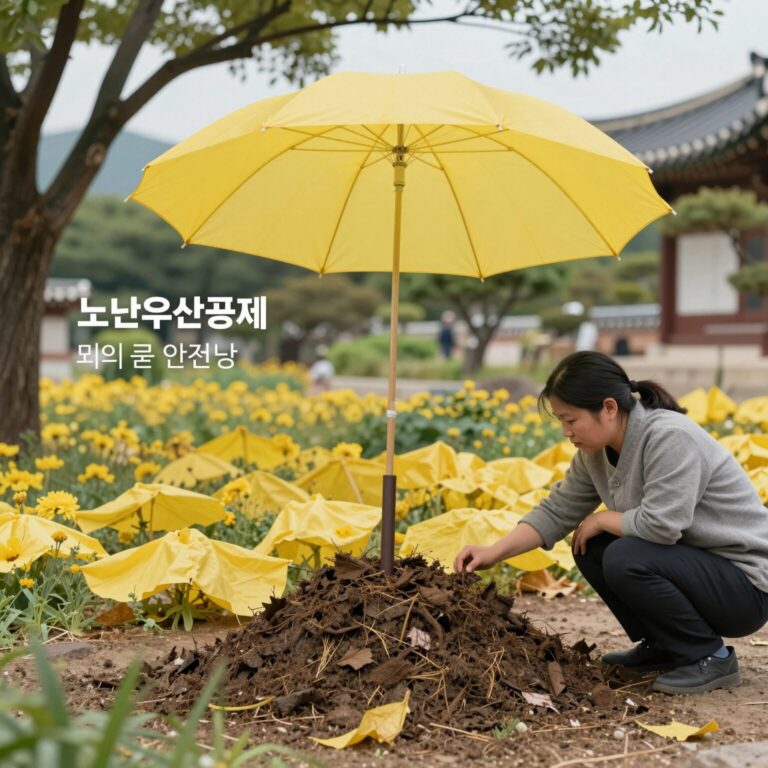 노란우산공제와 희망장려금을 통해 작은 저축이 모여 큰 안전망이 되는 과정을 보여주는 개념 이미지