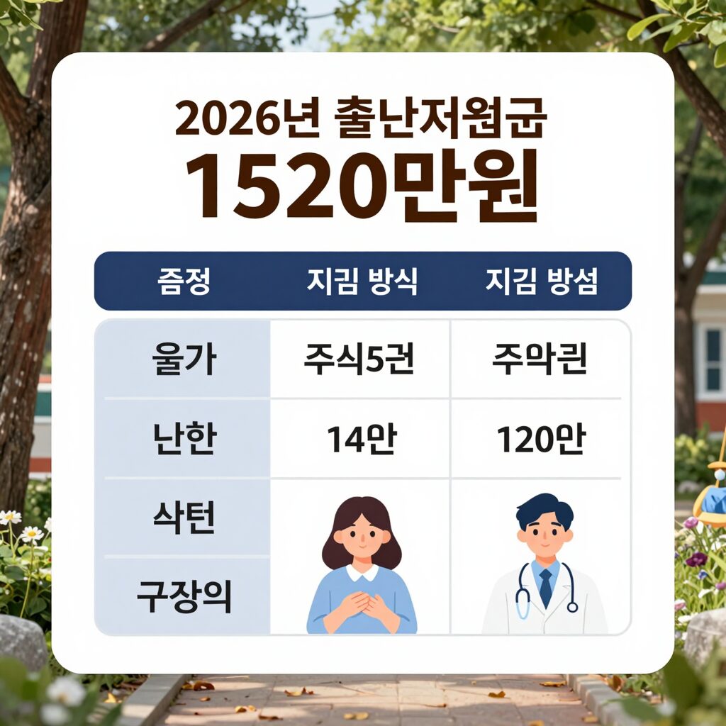 2026년 출산지원금 1520만원 구성과 지급 방식 설명 인포그래픽