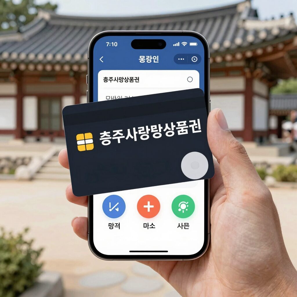 충주사랑상품권 카드와 모바일 충전 화면
