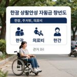 장애인 생활안정 지원금 개념도 - 현금, 주거비, 의료비 등 다양한 지원을 아이콘으로 표현