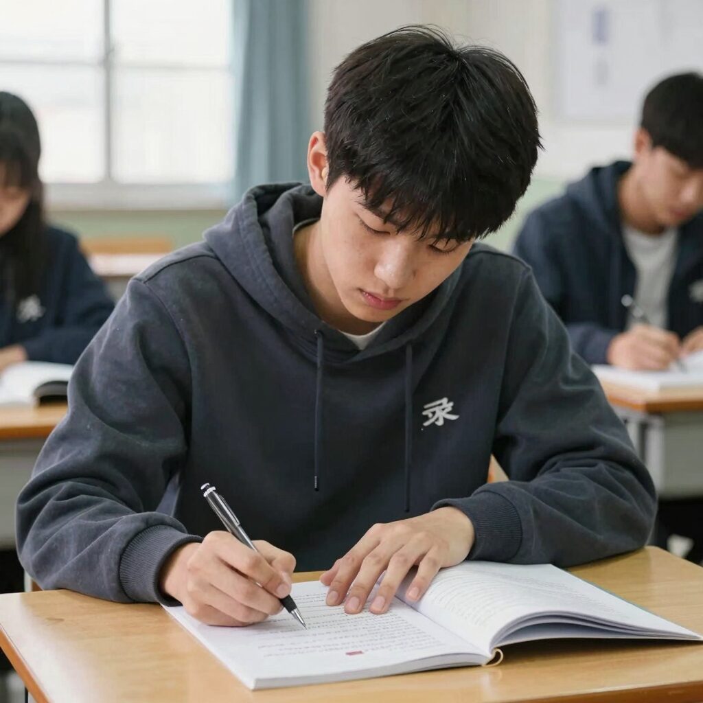 농어촌 출신 대학생이 책상에 앉아 학자금 신청서를 작성하고 있는 모습