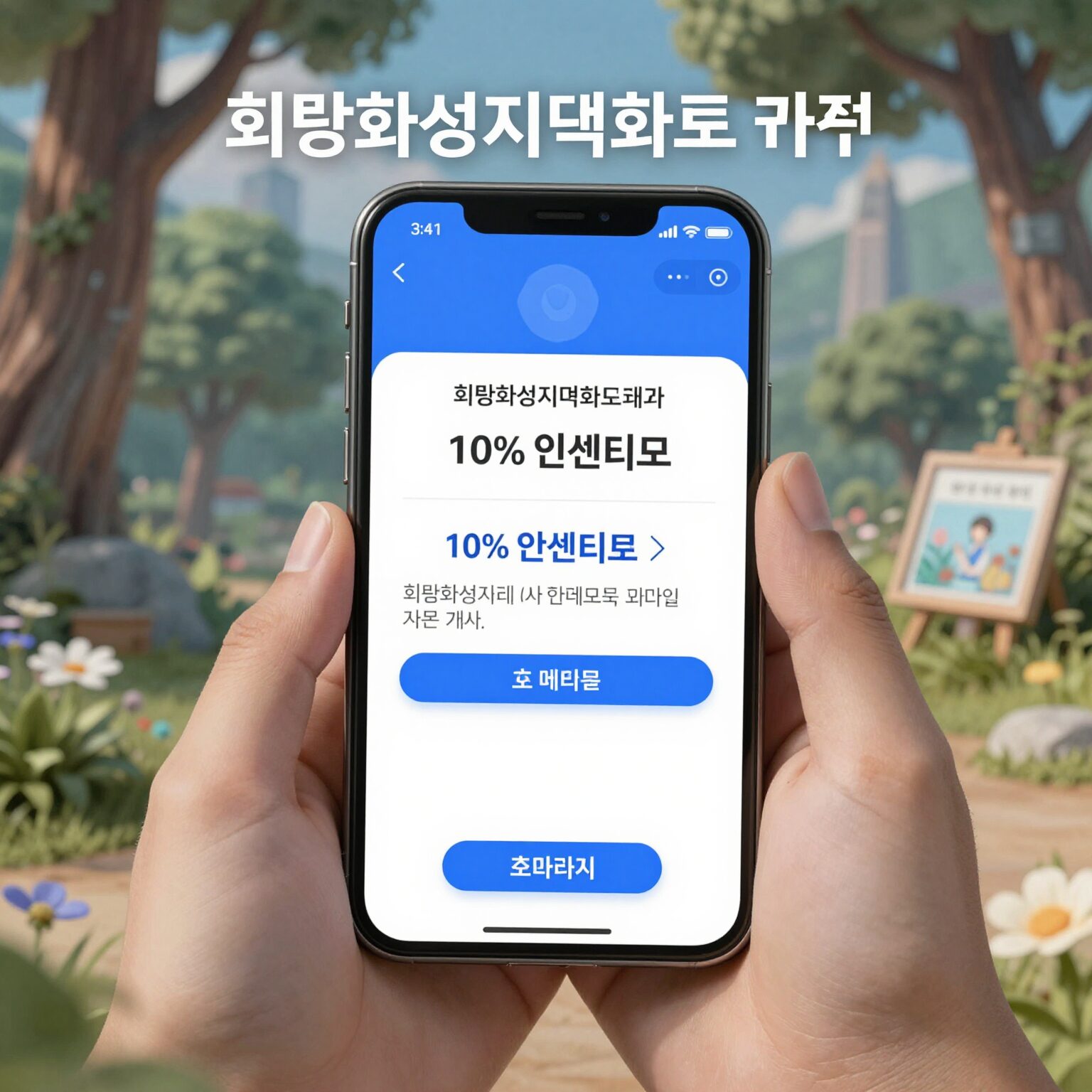 희망화성지역화폐 카드와 모바일 결제 화면, 10% 인센티브 강조