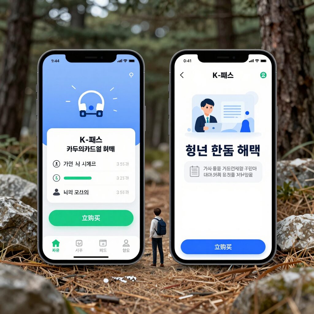 K-패스 모두의카드 앱 화면과 청년 환급 혜택 설명
