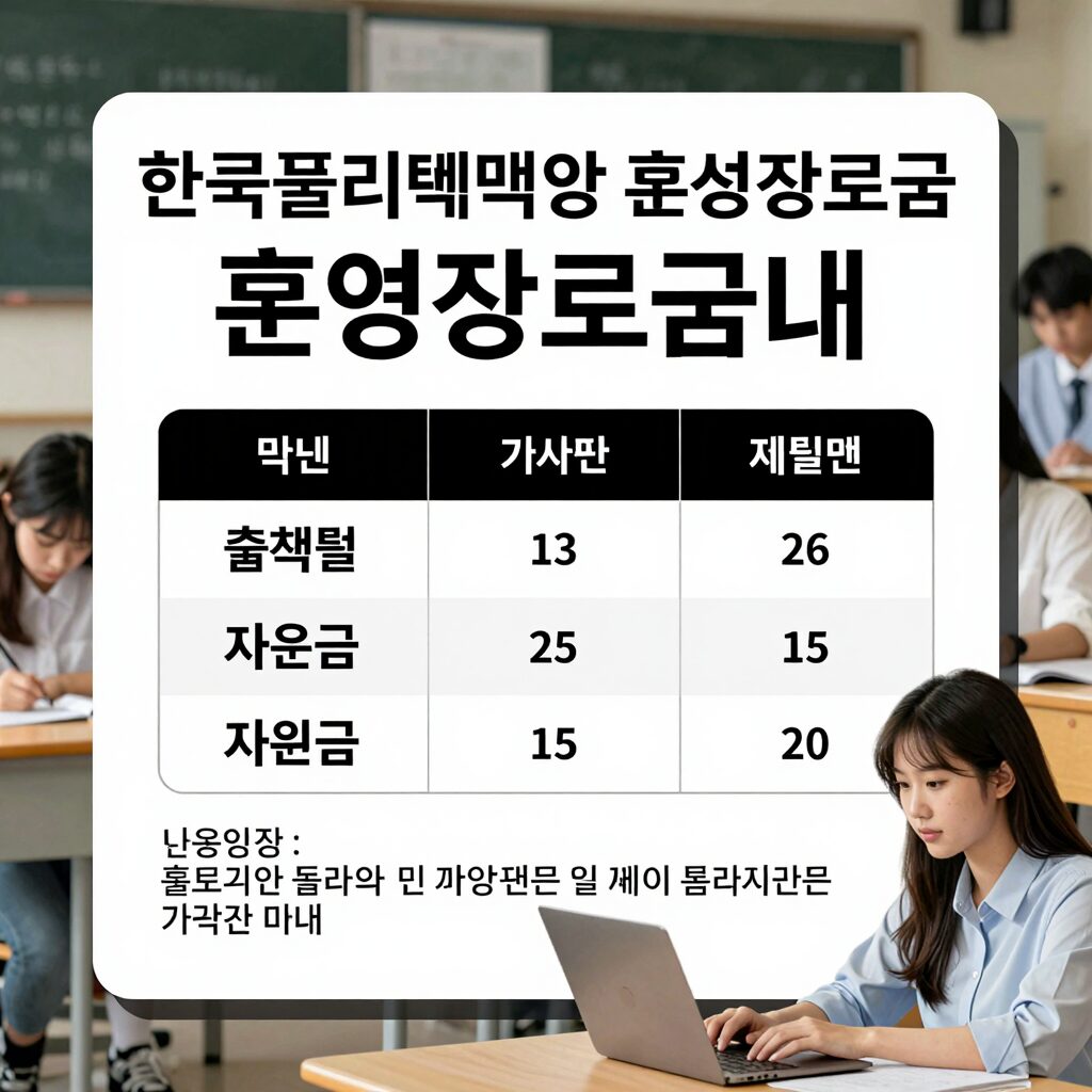 한국폴리텍대학 훈련장려금 안내 포스터 이미지, 출석률과 지원금 계산법을 설명