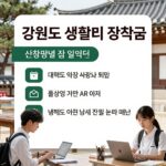 강원도 도내 대학생 생활비 장학금 신청 방법과 일정을 정리한 인포그래픽 이미지