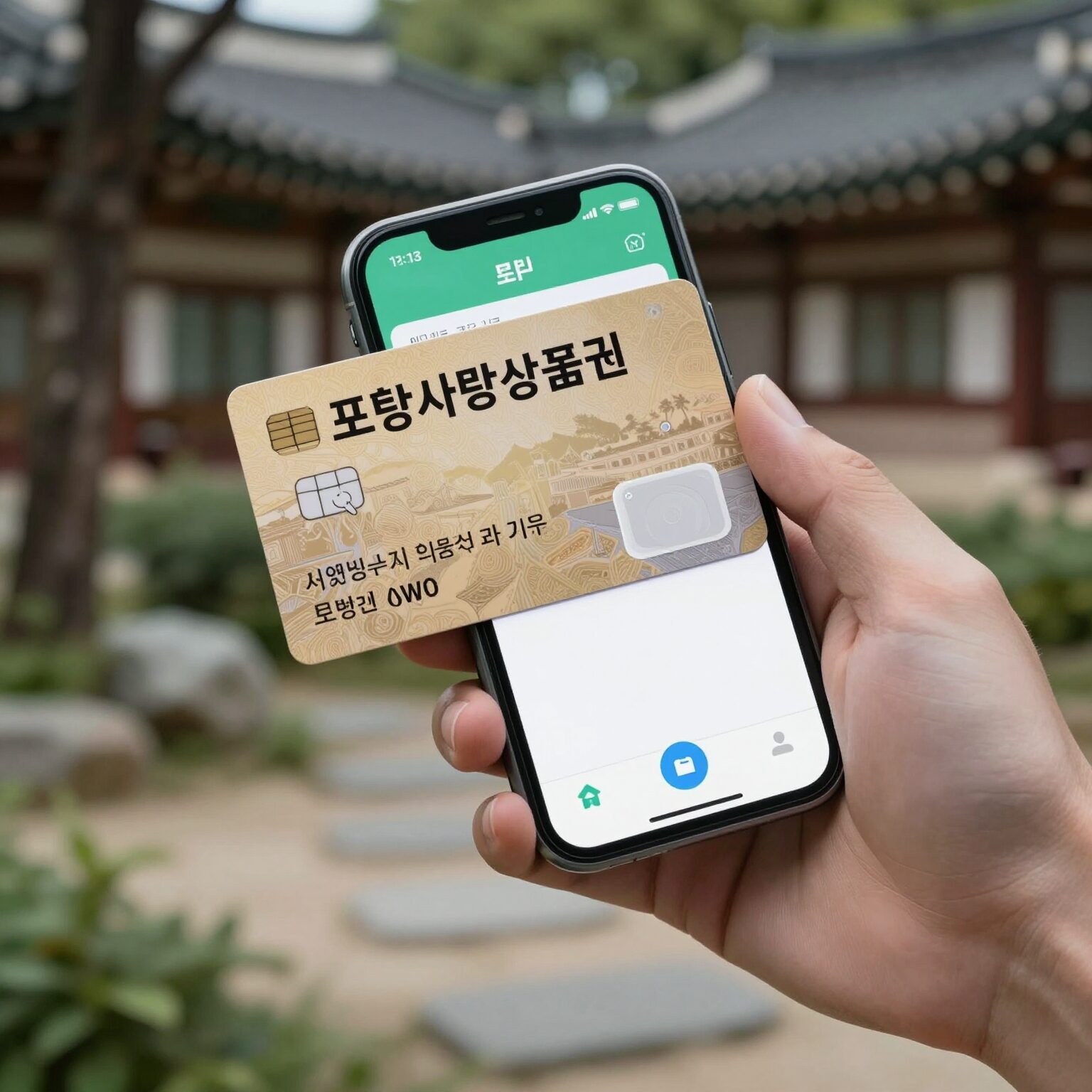 포항사랑상품권 카드와 모바일 앱 화면