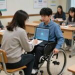 발달장애인이 공공후견인과 함께 의사결정을 돕는 모습을 표현한 이미지