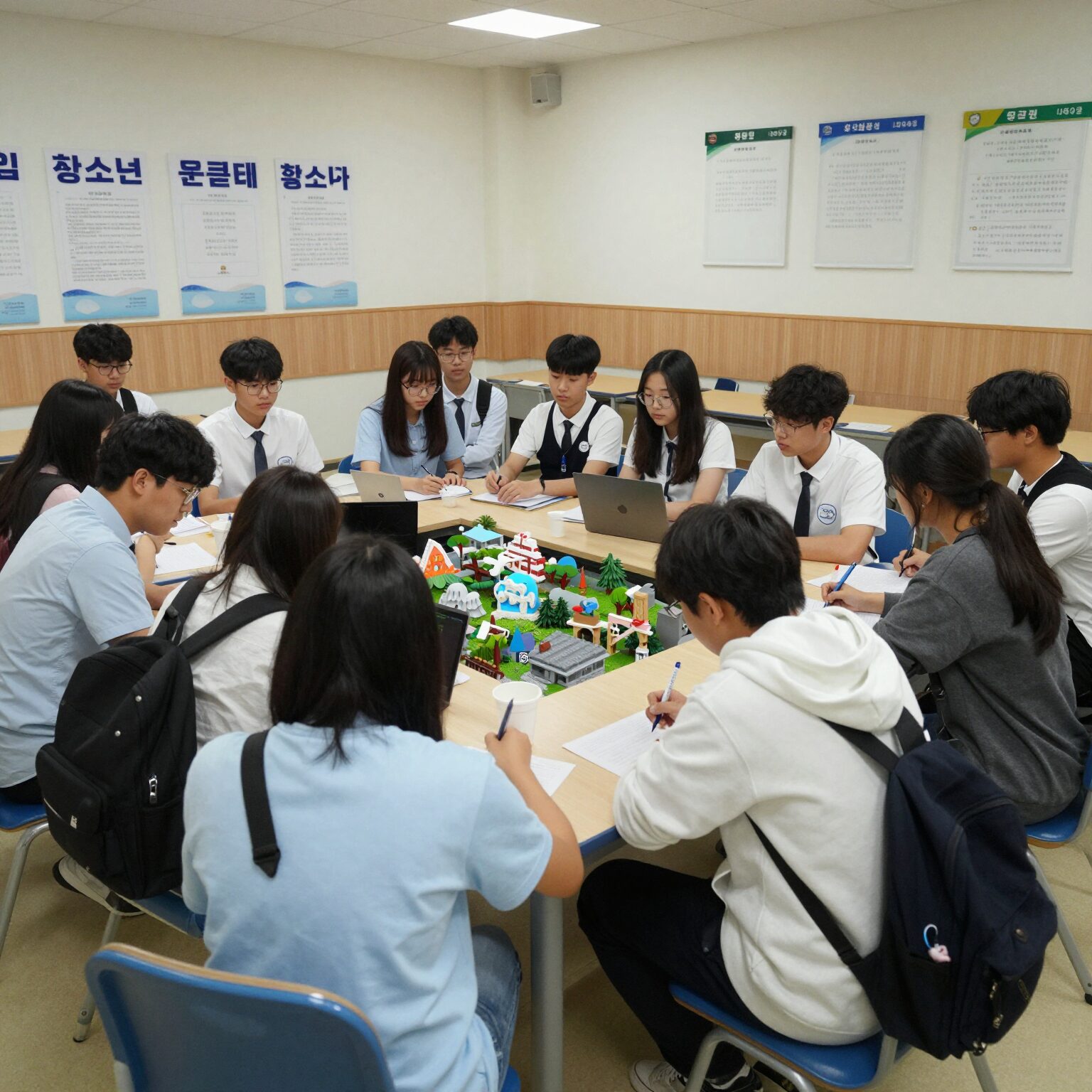 학교 밖 청소년 지원센터에서 청소년들이 다양한 프로그램에 참여하며 성장하는 모습을 보여주는 이미지