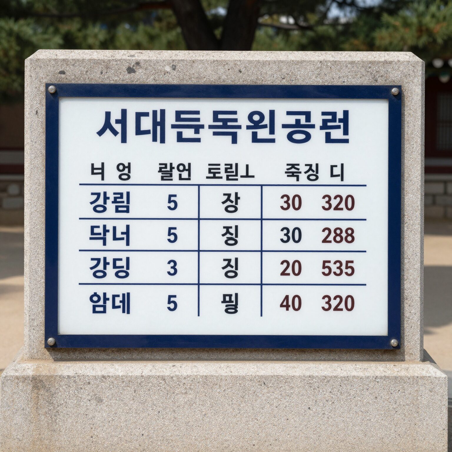 서대문독립공원 주차장 요금 안내판