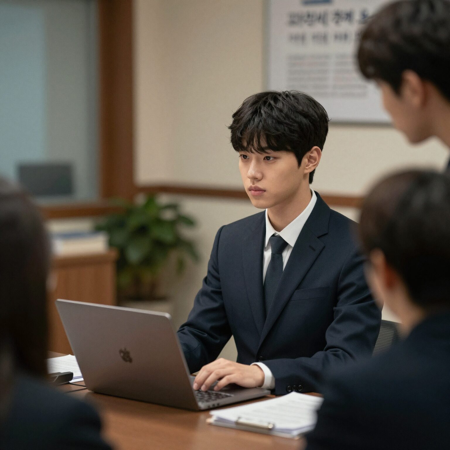 취업날개 서비스에서 면접정장을 고르는 청년의 모습