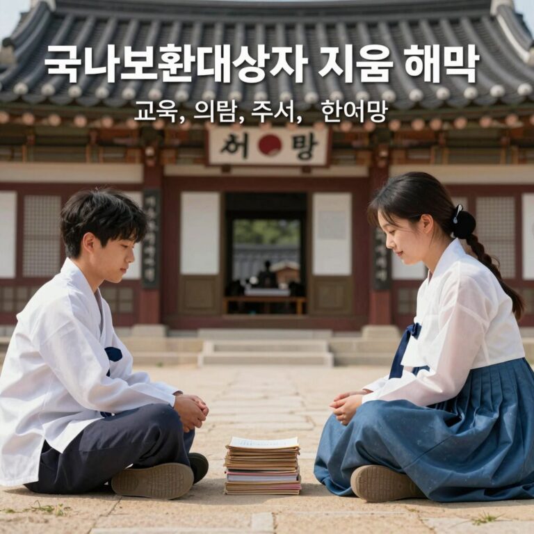 국가보훈대상자 지원 혜택 이미지: 교육, 의료, 주거, 현금 지원 아이콘