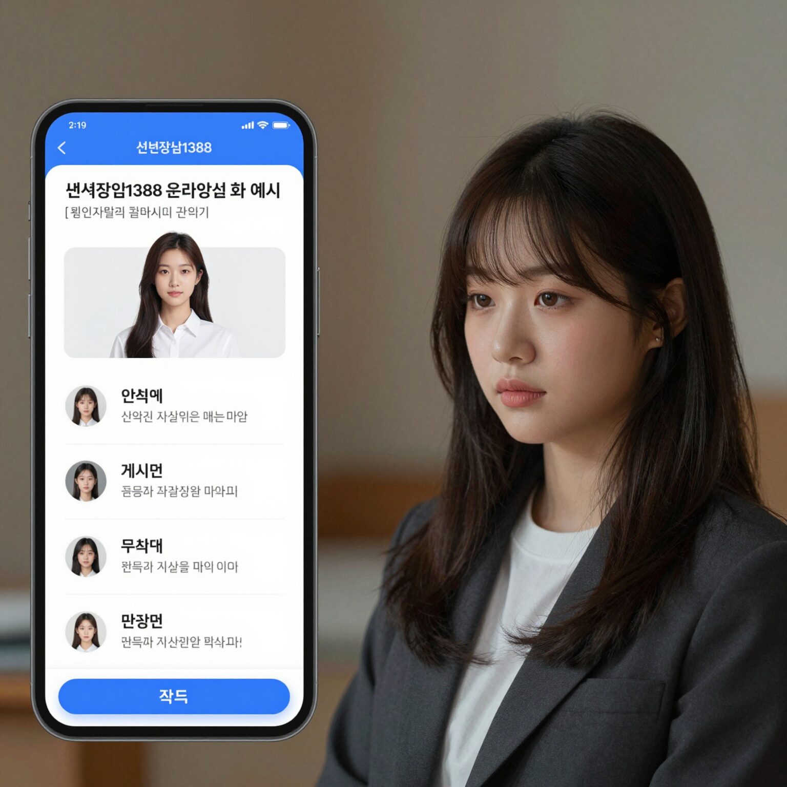 청소년상담1388 온라인상담 화면 예시: 웹채팅과 게시판 상담 메뉴