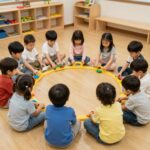 3~5세 유아가 어린이집에서 즐겁게 놀이하는 모습을 표현한 이미지