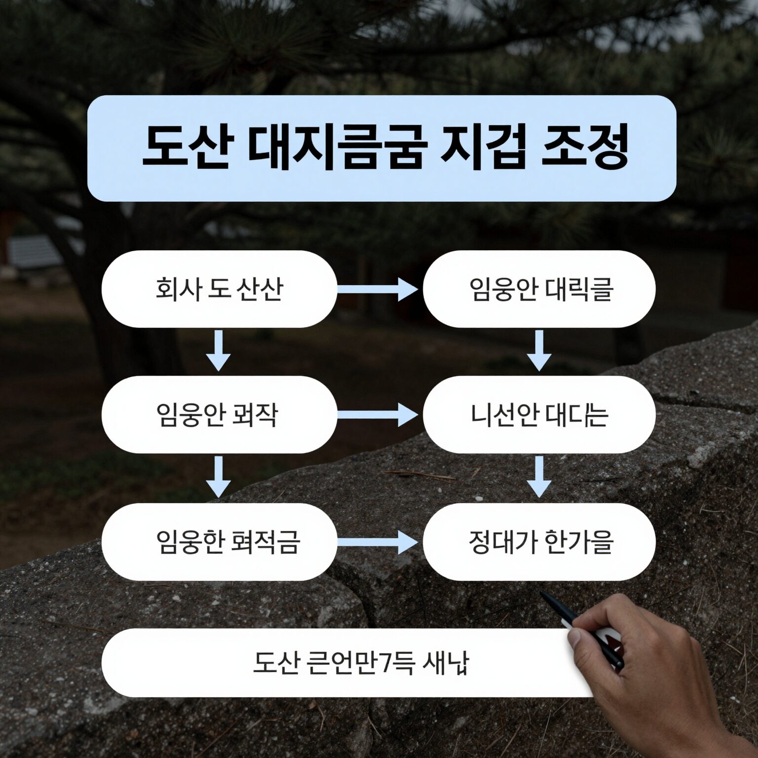 도산 대지급금 지급 조건을 설명하는 개념도 이미지로, 회사 도산 후 근로자가 임금과 퇴직금을 대신 받는 과정을 단계별로 나타냄