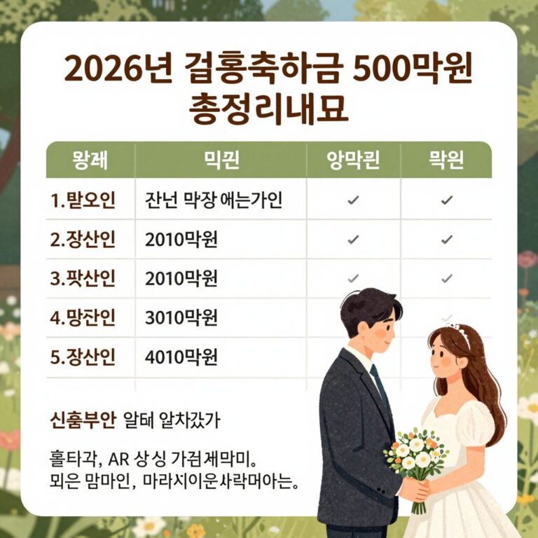 2026년 결혼축하금 500만원 200만원 총정리 표와 신혼부부 일러스트