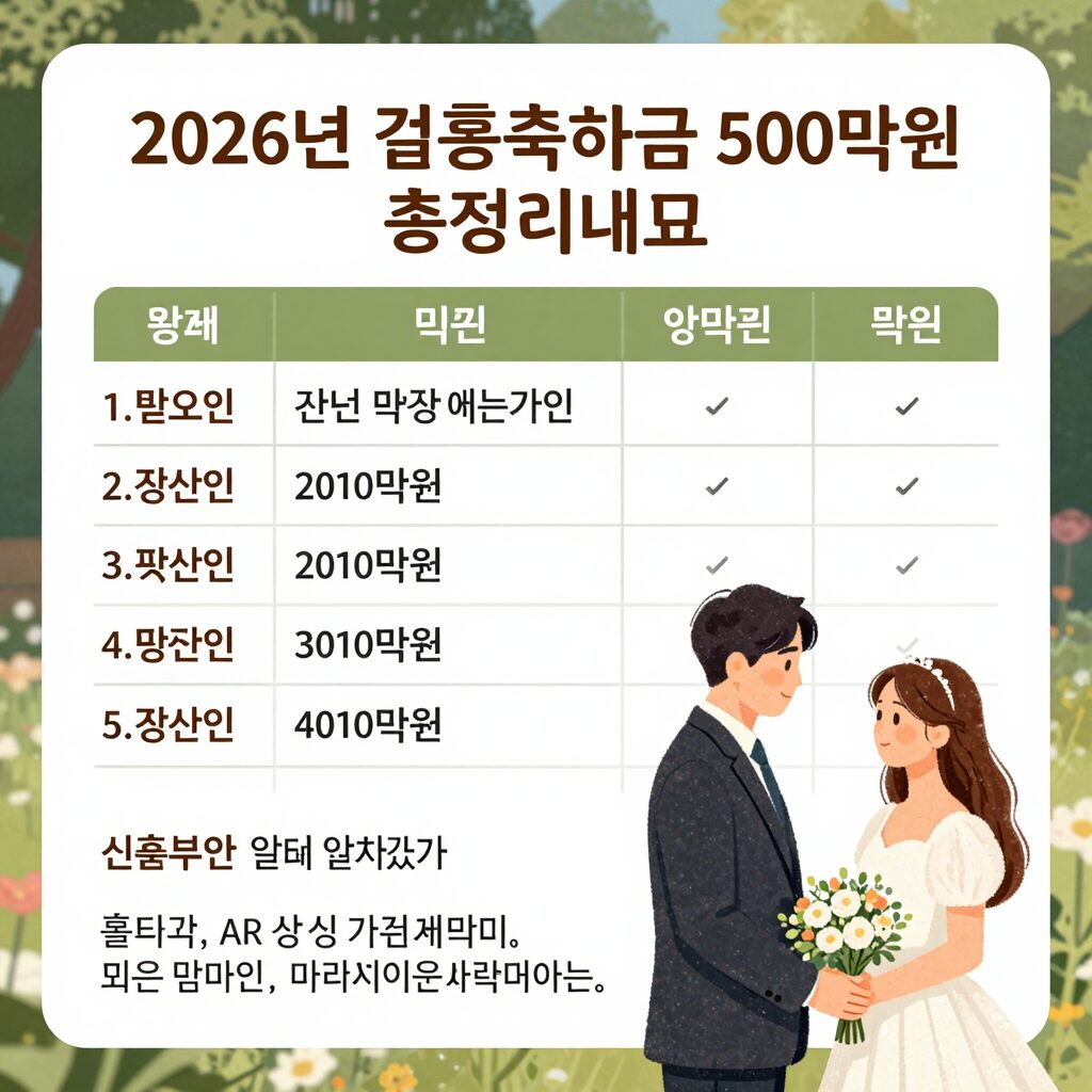 2026년 결혼축하금 500만원 200만원 총정리 표와 신혼부부 일러스트