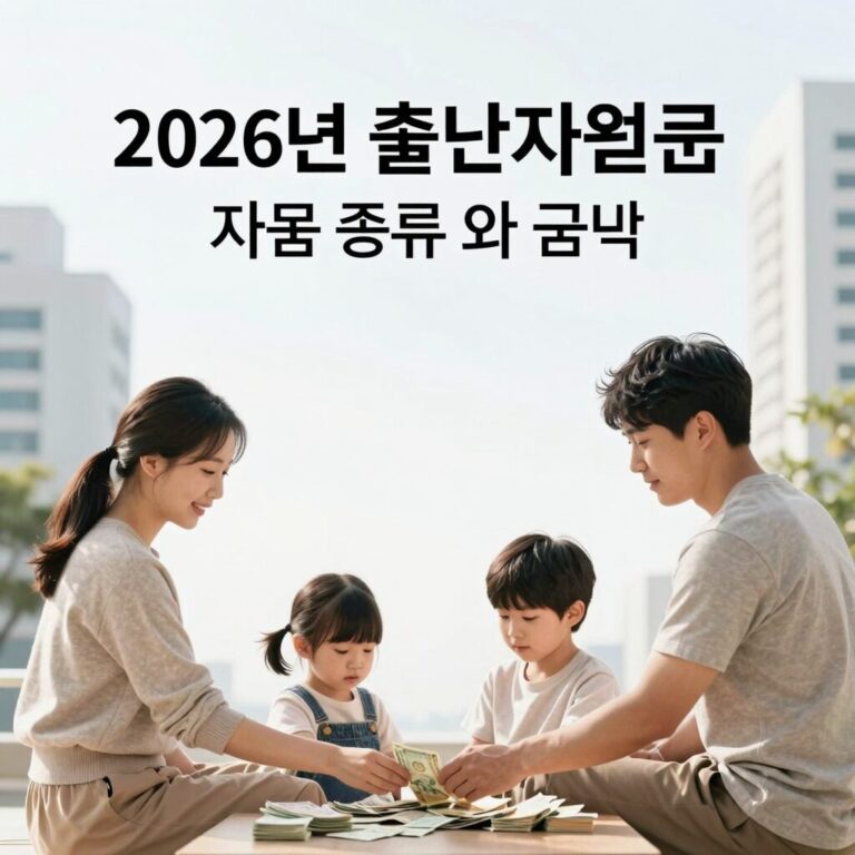 2026년 출산지원금 지원 종류와 금액을 설명하는 이미지, 아이와 돈 일러스트