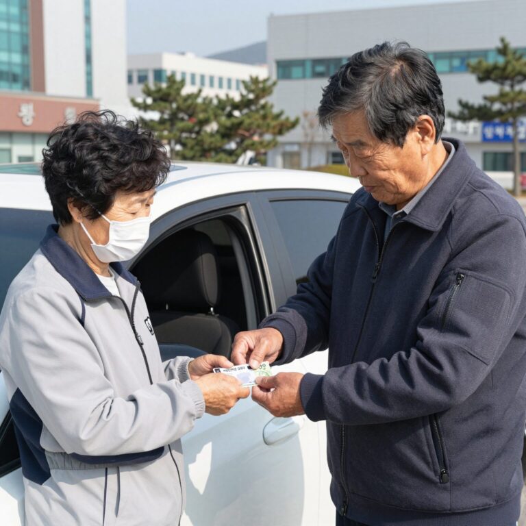 만65세 이상 고령운전자가 운전면허증을 자진반납하고 인천e음카드를 받는 모습