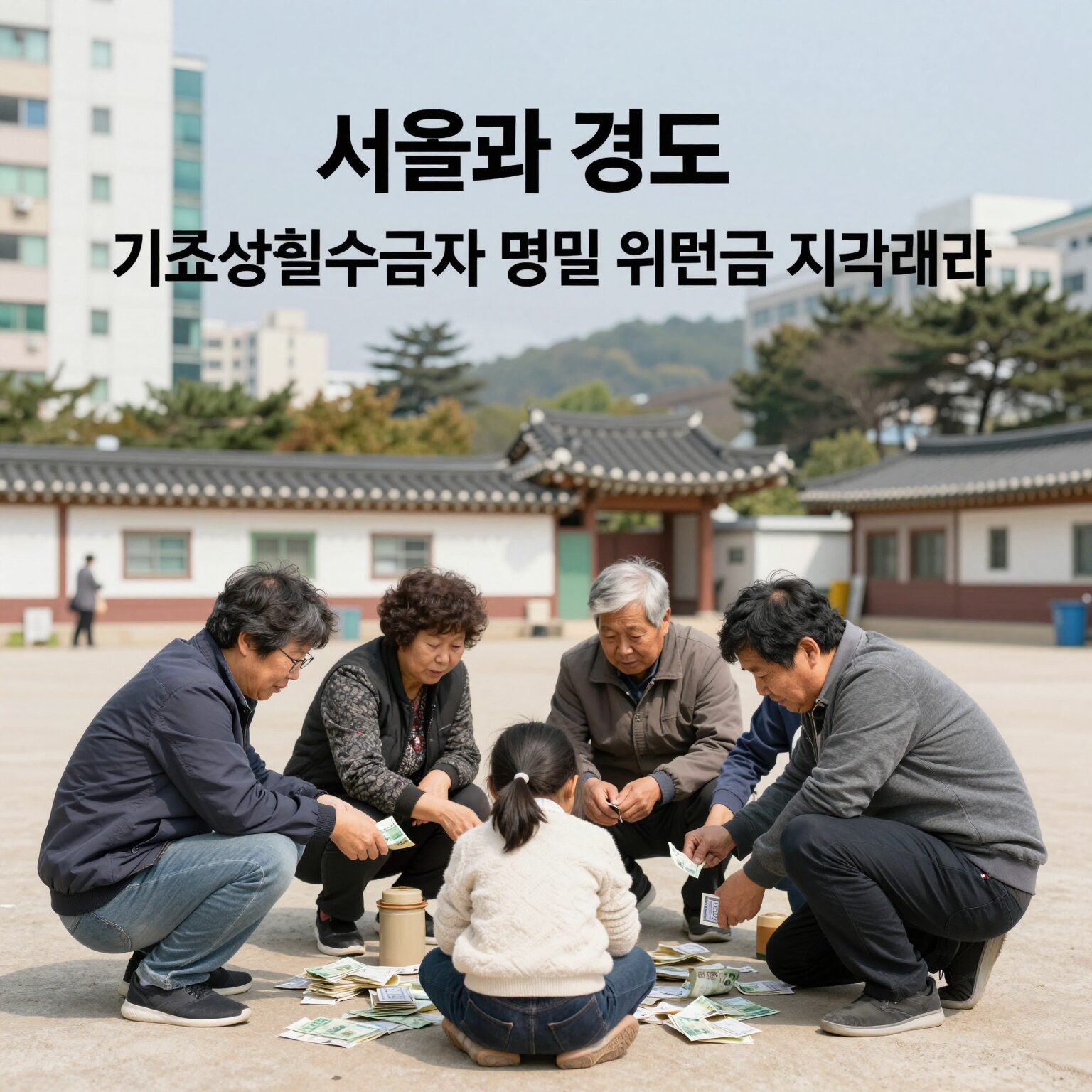 서울과 경기도 기초생활수급자 명절 위문금 지급액 비교 그래프