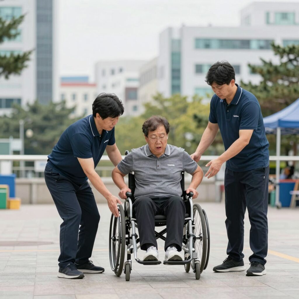 척수장애인이 재활훈련 프로그램에 참여하는 모습