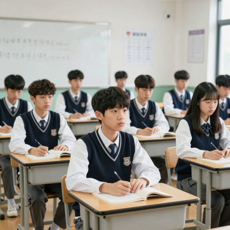 경주시 중고등학교 신입생 교복구입비 30만원 지원 안내 이미지 교복을 입은 학생들이 교실에 앉아 있는 모습