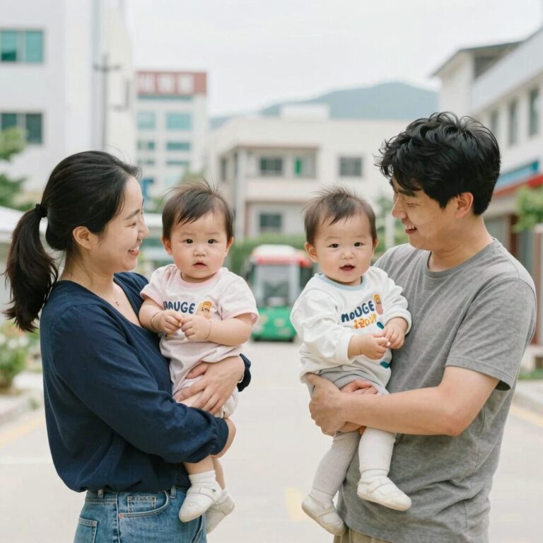 세종시 출산축하금 120만원을 받은 가족이 행복하게 아기를 안고 있는 모습
