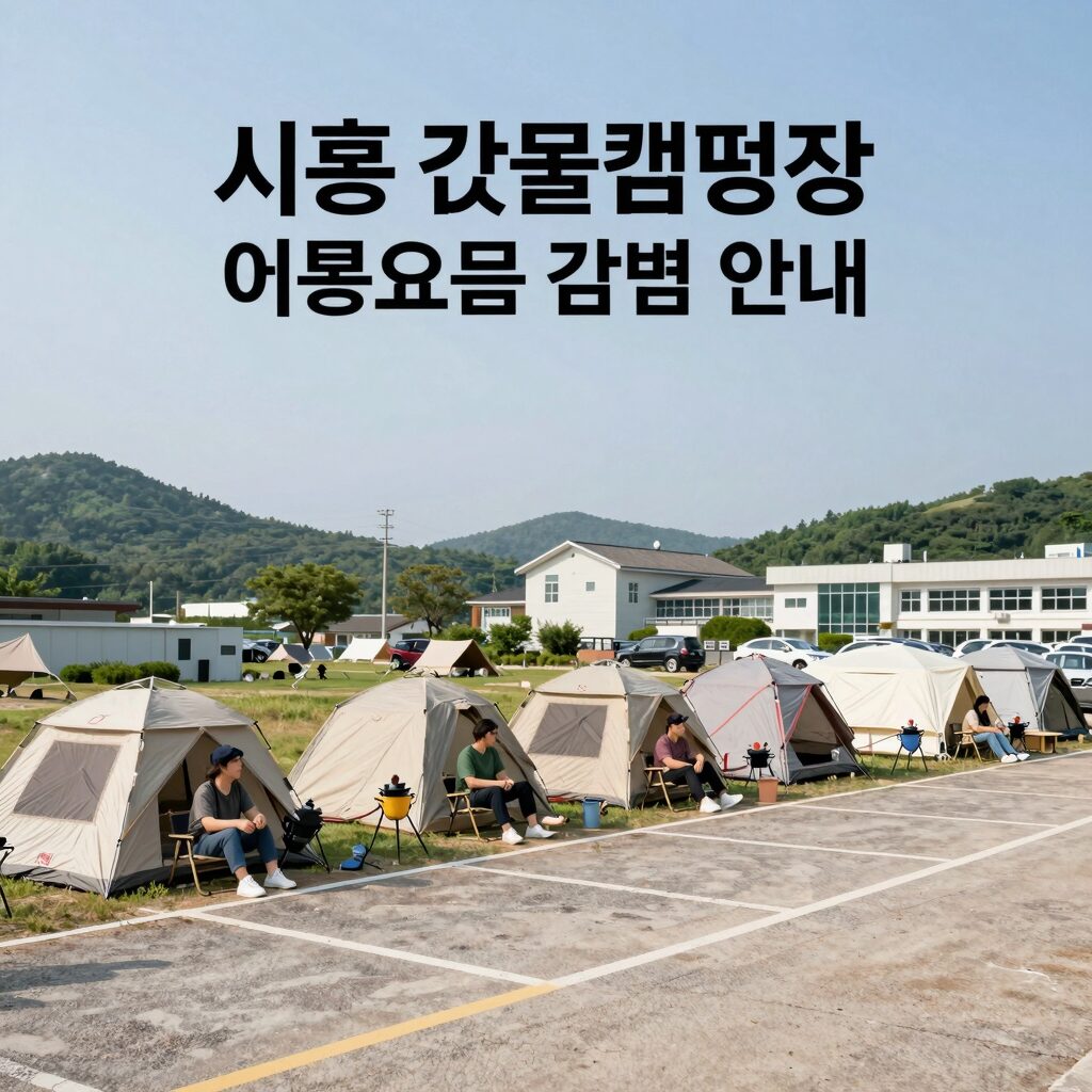 시흥 갯골캠핑장 이용요금 감면 혜택 안내 이미지 주차장과 캠핑장 전경