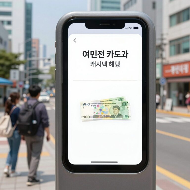 여민전 카드와 충전 화면, 캐시백 혜택을 설명하는 이미지