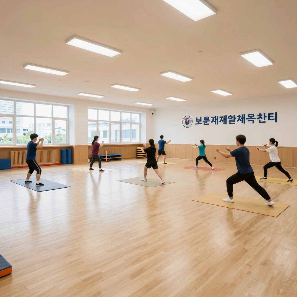 보훈재활체육센터 체력단련실 내부의 운동기구와 넓은 공간